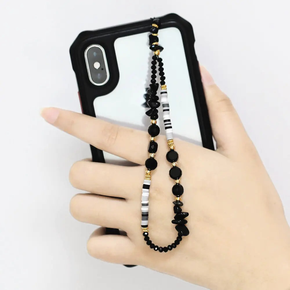 FLOLA Black Nature Stone Phone Charms for Mobile Phone Anti Lost